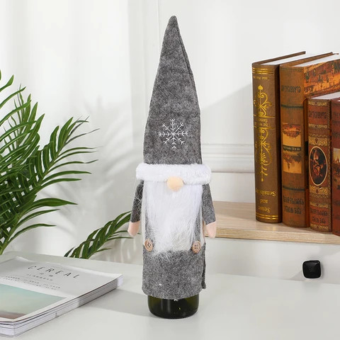 Old Man Wine Set Christmas Decorations Snowflake Hat Forest Face Doll with Wine Bottle Dress and Champagne Wine Set