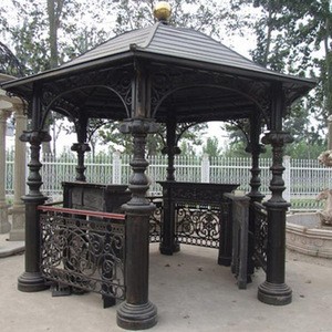 Outdoor gazebo wrought cast iron pavilion with roof