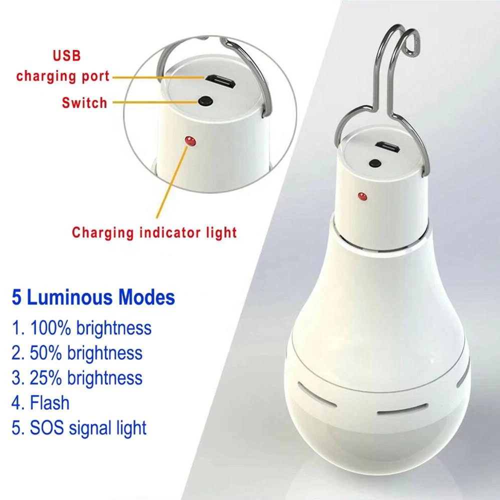 Outdoor Rechargeable Led Bulb USB Charging Emergency Lamp Portable Solar Camping Light