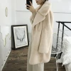 Oversize Collar Faux Mink Fur Overcoat Women Structured Coat