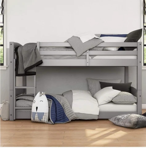 Pine Wood Polyester Bedroom Traditional Transitional Twin Size Bunk Bed Made with A Solid Wood Construction