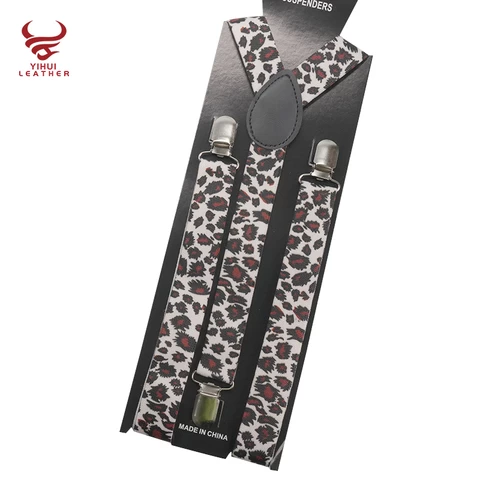 Plain Cheap Women Men Elastic 3 Clips Suspenders Wholesale Custom Leopard Print Adjustable Trousers Braces