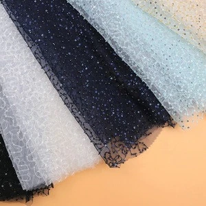 Polyester PET beads fabric lace materials lace tulle , lace factory in china