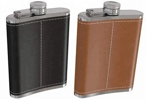 Portable 8 Oz Leather Covered Leak Proof 304 Stainless Steel Hip Liquor Flask with Funnel