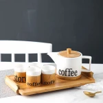 Promotion tea cups modern style 4 mugs ceramic coffee tea set with wooden stand