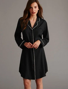 Pure Modal Stripe Button Through Nightshirt with long sleeve Sleepwear Nightshirts for Sexy Fashion Women NIghtdress Wholesale