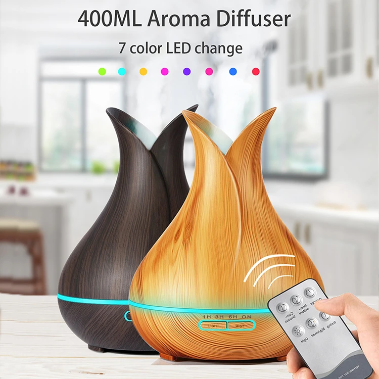 Remote Control 400ML Wood Grain Aroma Diffuser Ultrasonic Humidifier Essential Oil Diffuser