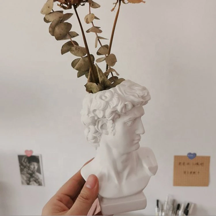 Resin David Head Vase Figure Statue Succulent Plant Flower Arrangement Urn Hydroponic Furnishing Make-up Brush Holder Box