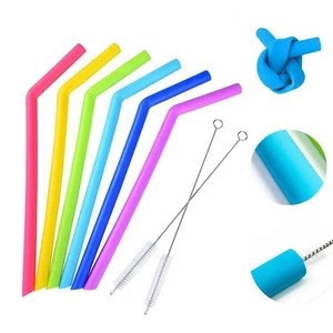 Reusable Food Grade Silicone Drinking Straw with Cleaner Brush for Home Party Bar Accessories