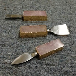 rose quartz cheese knife set, natural agate stone knives