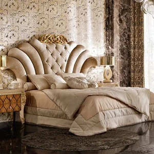 Royal luxury bedroom furniture princess bedroom furniture double bed with tufted headboard wooden european design