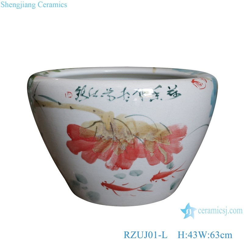 Rzuj01-02-03 Four Sizes Hand Painted Lotus Leaf Pattern Porcelain Flower Pot