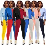 SA9061 fashion color blocking design winter sports wear plus size long sleeve 2 piece women jogging suit set