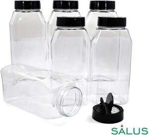 SALUSWARE Plastic Spice Jars Containers with Black Cap (32 Oz)