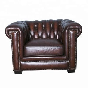 Selling Product With Copper Nail Burnished Leather Chesterfield Sofa Set
