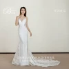 Semi-Transparent side design of  mermaid wedding dress with crystal lace and high quality Stretch crepe fabric bridal gown