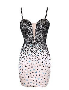 Sexy One Piece Spaghetti Strap Beaded Backless Short Cocktail Dress for Women