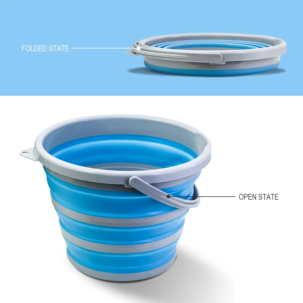 Silicone Kitchen Accessories Tool Medium Size Folded Portable Travel Ice Water Collapsible Silicone Folding Bucket