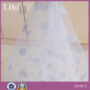 Lita X2102-S# 100% nylon mesh fabric good quality net fabric cheap price lace fabric soft tulle w/silver dot
