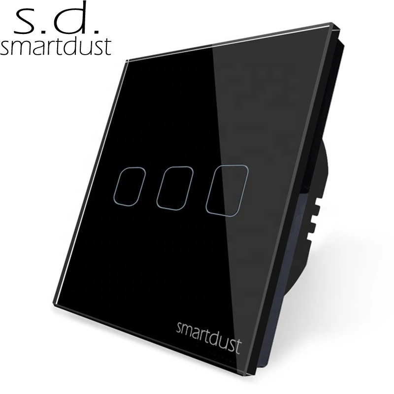 Smartdust EU UK 3 Gang 4 Way Stair Intermediate Capacitive Tempered Glass Wall Touch LED Panel French Light Switch