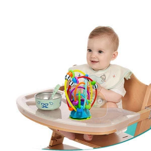 Soft Silicone Baby Rattle Beads Toy Table Sucker Rattles Infant Dining Chair Suction Rattles Stroller Handheld Suction Cups Toys