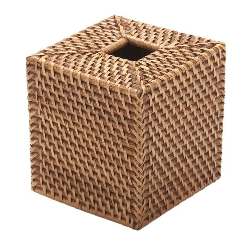 Square rattan woven tissue box with cover