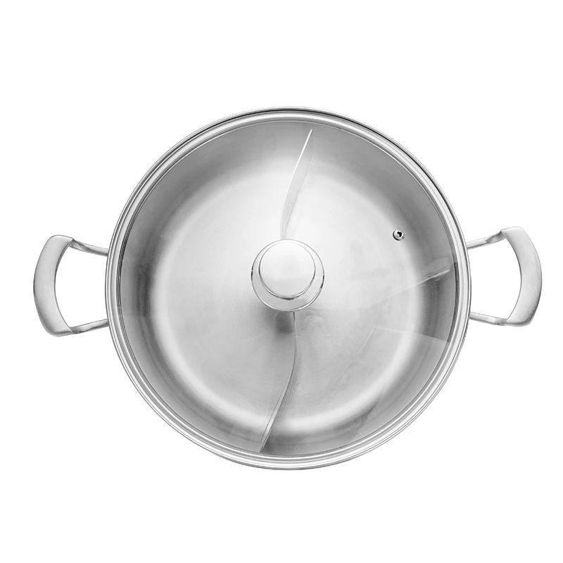 Stainless steel half -half divided twin side two flavor filler hot pot electric induction cauldron