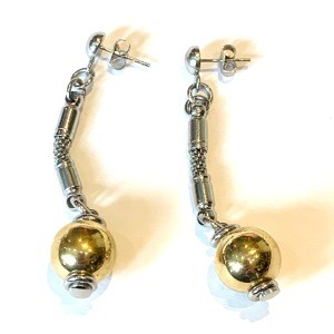 Stainless Steel Jewelry Accessories Silver Colored Earrings with Gold Ball Drop