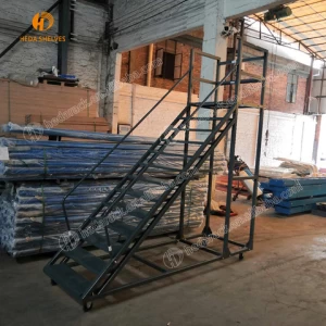 Steel Warehouse Ladder Platform Iron Wheel Rolling Platform Ladder with Casters and Load Support Pads