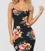 Summer Sexy Bodycon Floral Print Body Moves Spaghetti Strap Midi Dress Women Casual Dress