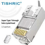 TISHRIC 100PCS Ultra Class 7 Crystal Head RJ45 Network Port Adapter 10 Gigabit Gold-Plated Shielding RJ45 Network Cable Adapter