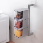 TOPFENG-  Kitchen Nail Free Wall Mounted Rotatable Seasoning Box Multi Layer Drawer Type Spice Box