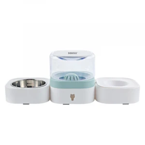 Transparent automatic pet feeder can remove and wash two stainless steel dog bowls
