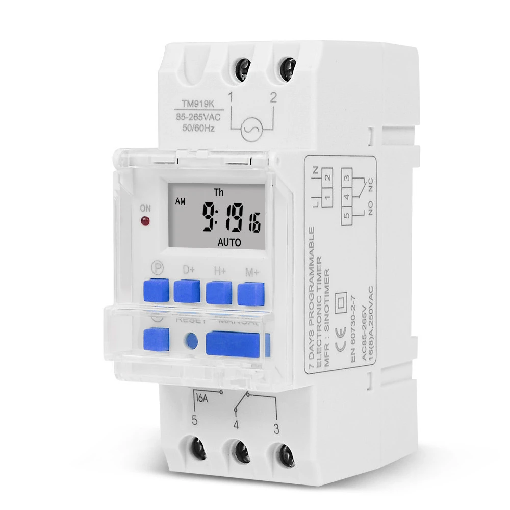Universal Input 85~265Vac 16A Din Rail Mounted 7 Days Programmable Digital Timer Switch Relay Control with Countdown Function