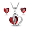 Valentines Fashion Jewelry Sets Silver AAA Cubic Zircon Cz zircon red Heart Necklaces Stud Earrings Gift Sets Wedding Set