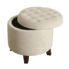 Velvet Round Pouf Button Tufted Living Room Storage Ottoman Stool with Wooden Legs