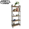 Vintage 5-layer Freestanding Display Bookcase Shelf wooden Pipe Standing Rack