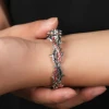 Vintage Hip Hop Fashion Jewelry Dark Silver Plated Colorful Oil Dropping Thorn Cat Eye Open Cuff Bracelet Charm for Men