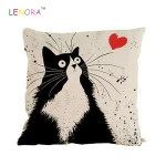 White and black Cat Dog Cartoon cute Pillow Sofa Waist Throw Cushion Home Car Decor cat cushion printed Linen pillowcase
