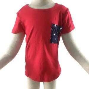 Wholesale 100% cotton lovely Red custom little boys t shirt with Pocket