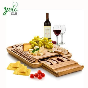 Wholesale Bamboo Wood Cheese Board  With Cutlery Set
