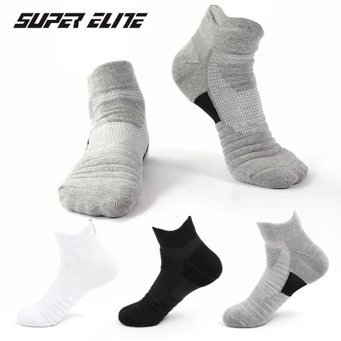 wholesale custom logo athletic running white gray black plain colors super elite men terry ankle sports socks