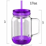 Wholesale Drinking double wall plastic tumbler Mason Jar with handle