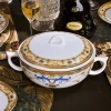Wholesale handmade Luxury Bone China Gold Decal 10 person hotel Dinnerware set Microwave safe 60pcs Bone China tableware set