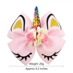 Wholesale Kids Hair Accessories 6 Colors 6.3 Inches Big Bowknot Glitter Horn Flower Ribbon Kids Bow Hair Clips For Girls