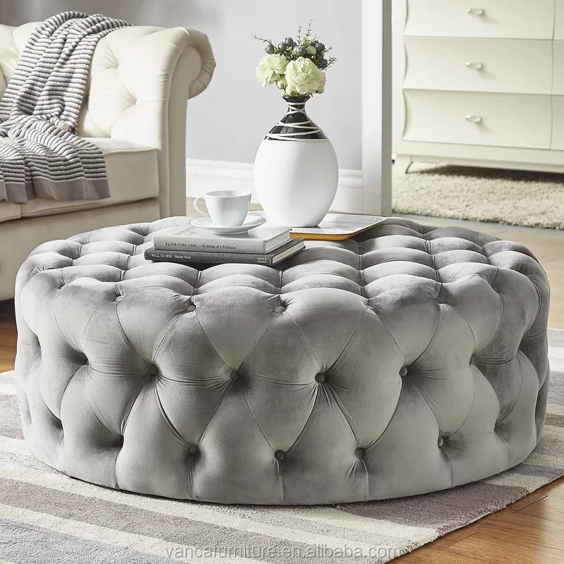 wholesale modern velvet cushion round ottoman stool living room seat
