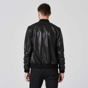Wholesale Multi side pockets faux leather Zipper Black Collar Men Motorcycle Leather Jacket Hot sale product