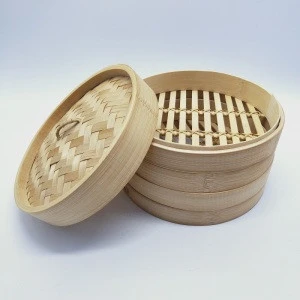 Wholesale Natural Eco-Friendly Durable Kitchenware 2 Tier Chinese Bamboo Food Steamer