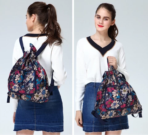 Wholesale Nylon Colorful Drawstring Foldable Shopping Bag Sports Backpack