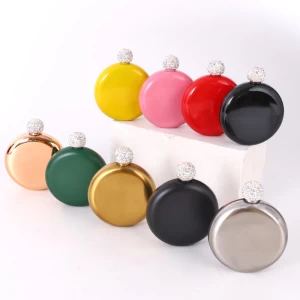 Wholesale portable round portable small hip flask 304 stainless steel hip flask full diamond mini color ladies wine bottle